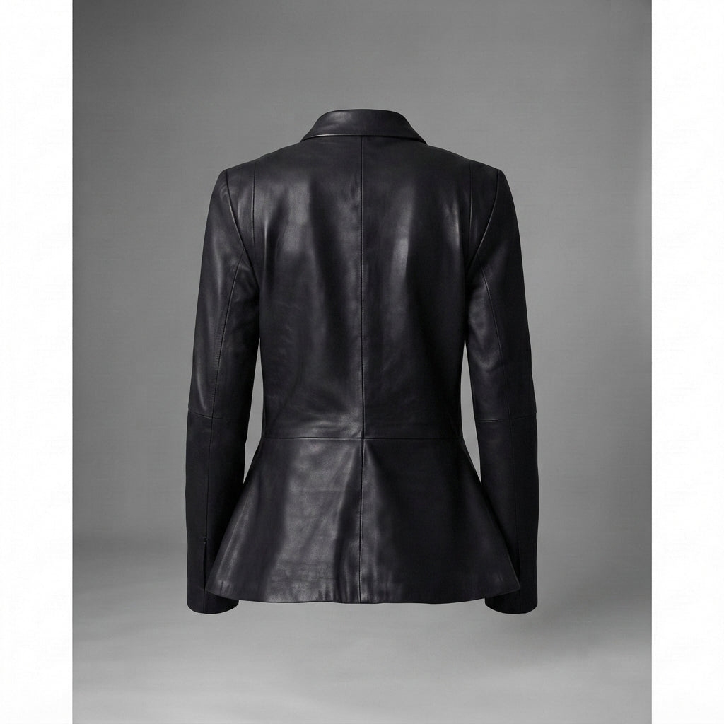 Women's Belted Black Leather Blazer