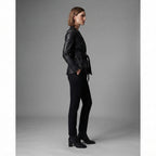Women's Belted Black Leather Blazer