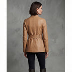 Women's Belted Camel Leather Blazer