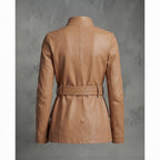 Women's Belted Camel Leather Blazer