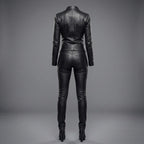 Women's Belted Leather Moto Suit