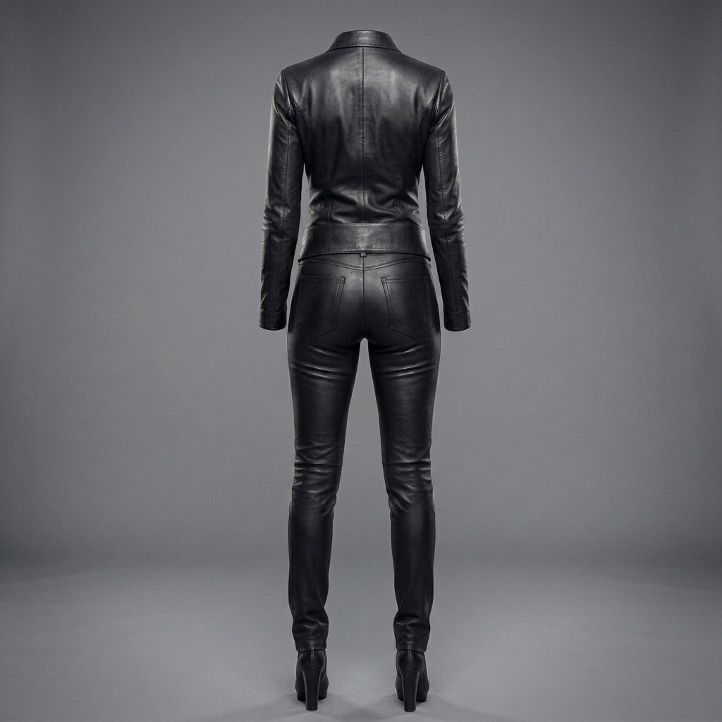 Women's Belted Leather Moto Suit