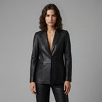 Women's Classic Black Leather Blazer