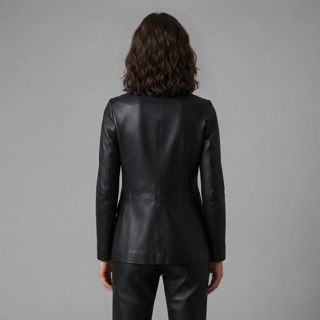 Women's Classic Black Leather Blazer