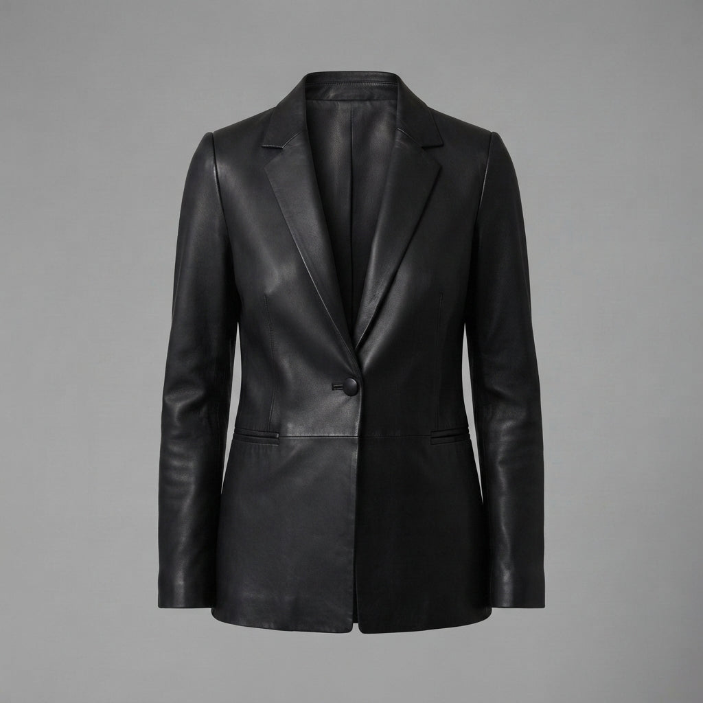 Women's Classic Black Leather Blazer
