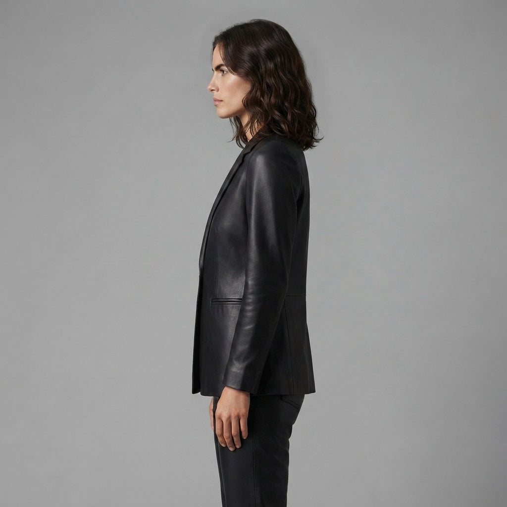 Women's Classic Black Leather Blazer