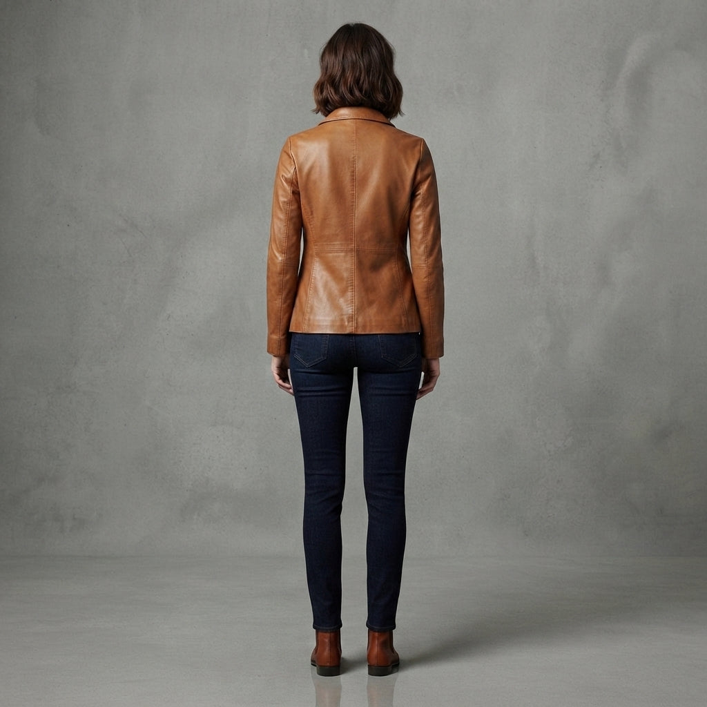 Women's Classic Caramel Leather Blazer