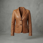 Women's Classic Caramel Leather Blazer