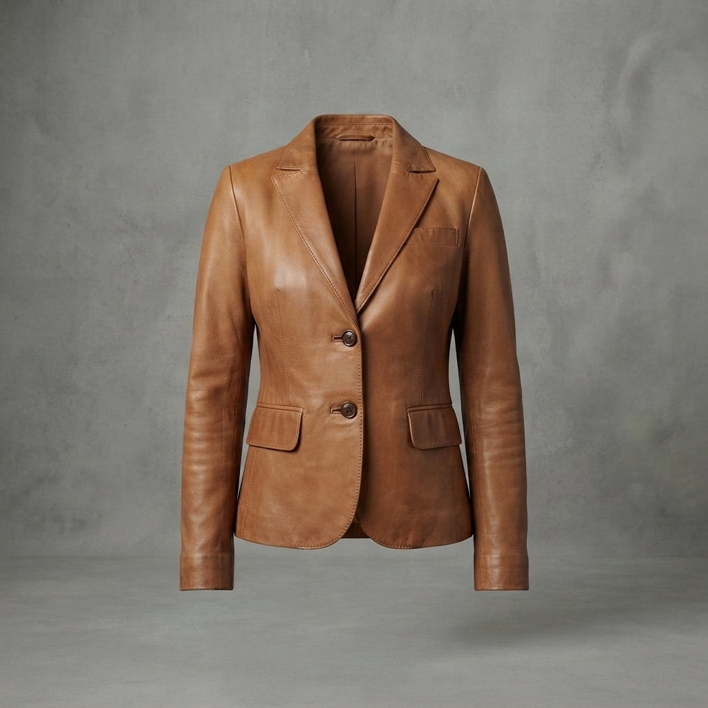 Women's Classic Caramel Leather Blazer
