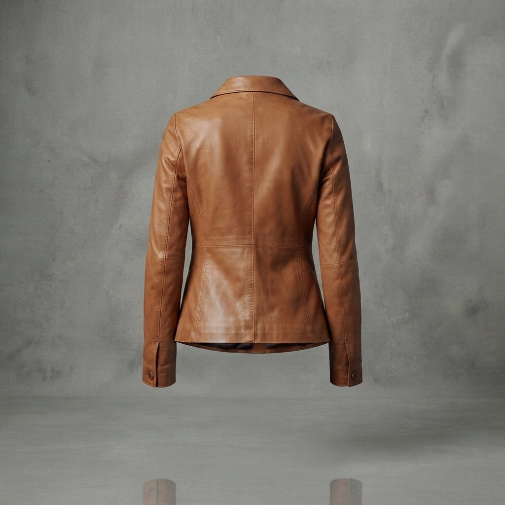 Women's Classic Caramel Leather Blazer