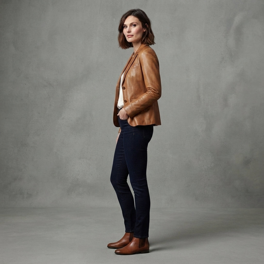 Women's Classic Caramel Leather Blazer
