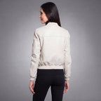 Women's Cream Leather Bomber Jacket