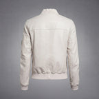 Women's Cream Leather Bomber Jacket
