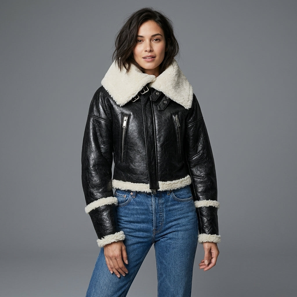 Cropped B-3 Shearling Leather Jacket