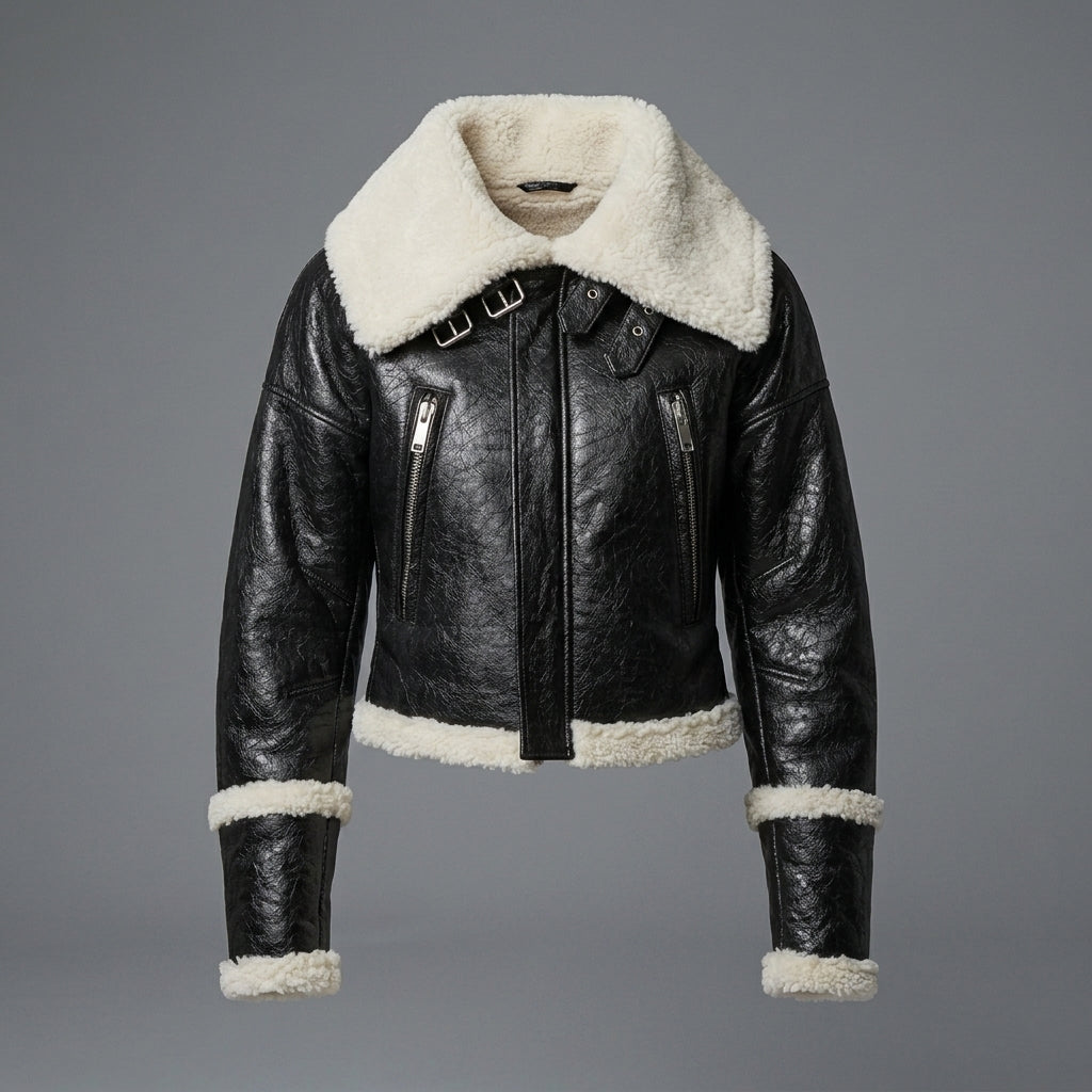 Cropped B-3 Shearling Leather Jacket