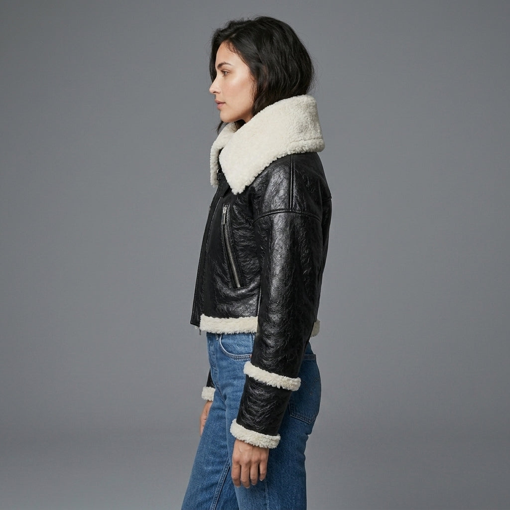 Cropped B-3 Shearling Leather Jacket