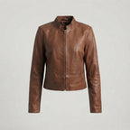 Women's Distressed Collarless Leather Jacket