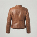 Women's Distressed Collarless Leather Jacket