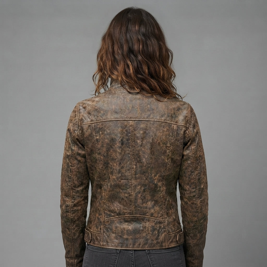Women's Distressed Leather Café Racer Jacket