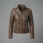 Women's Distressed Leather Café Racer Jacket