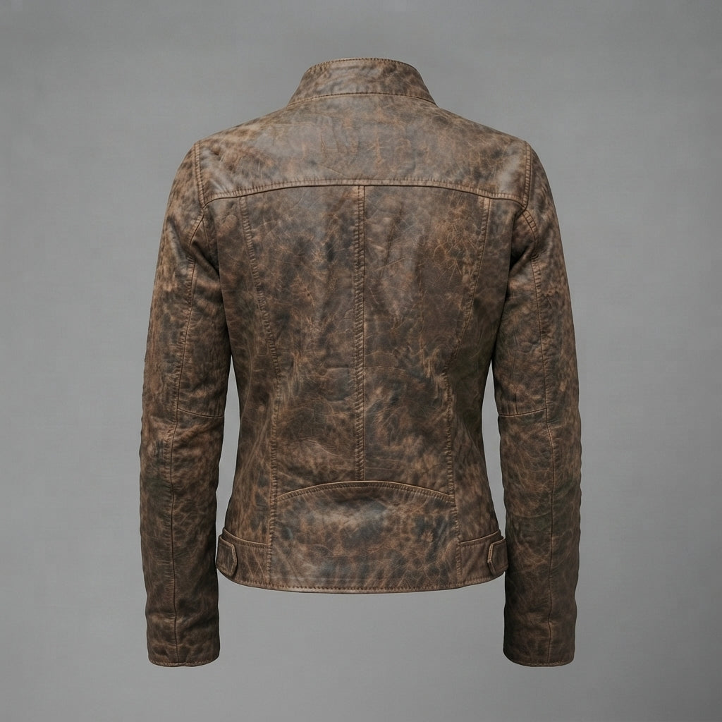 Women's Distressed Leather Café Racer Jacket
