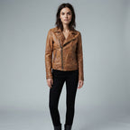 Women's Distressed Camel Leather Jacket