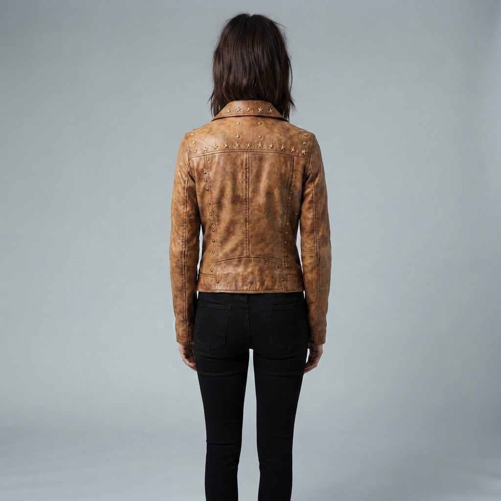 Women's Distressed Camel Leather Jacket