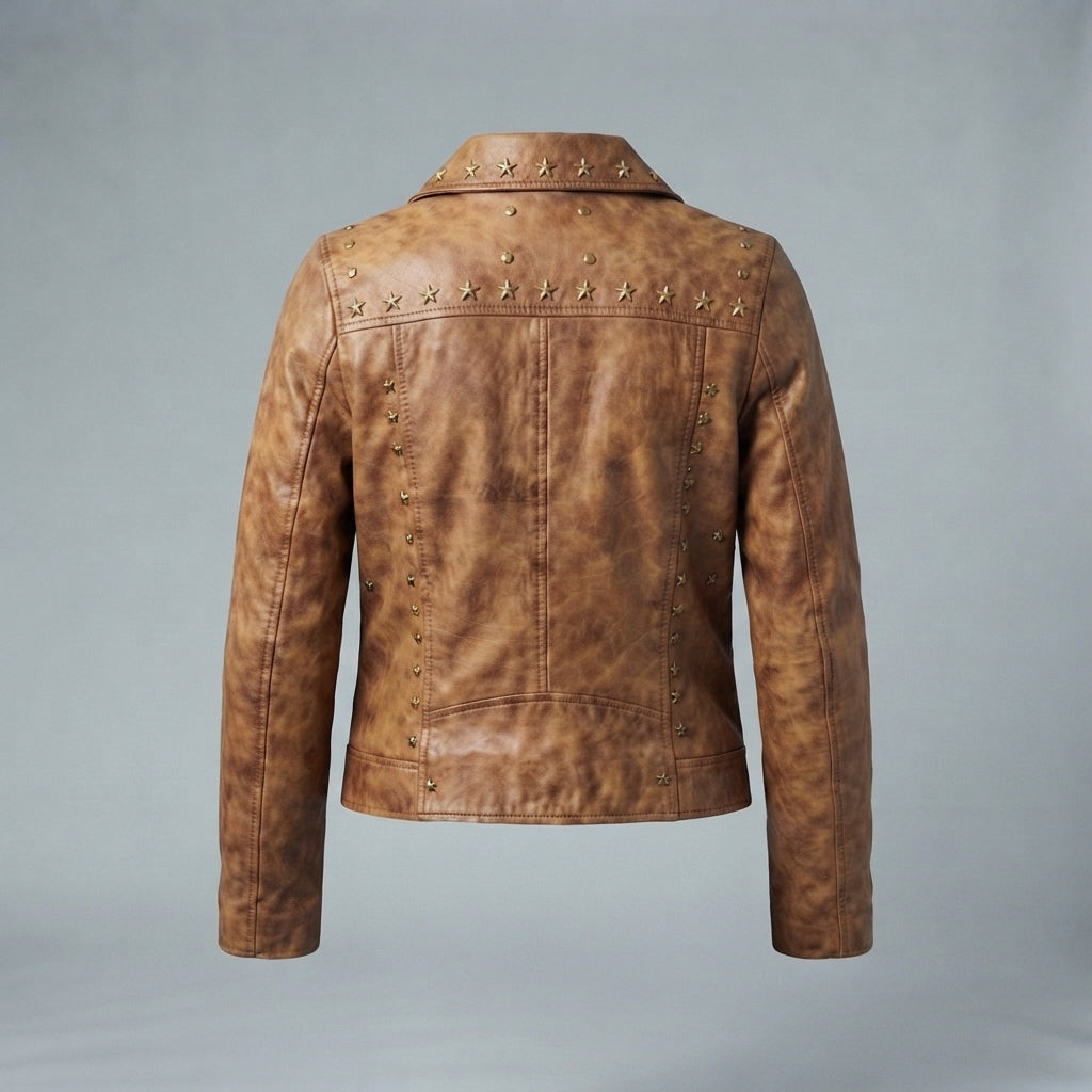 Women's Distressed Camel Leather Jacket