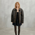 Women's Classic Distressed Leather Aviator Jacket