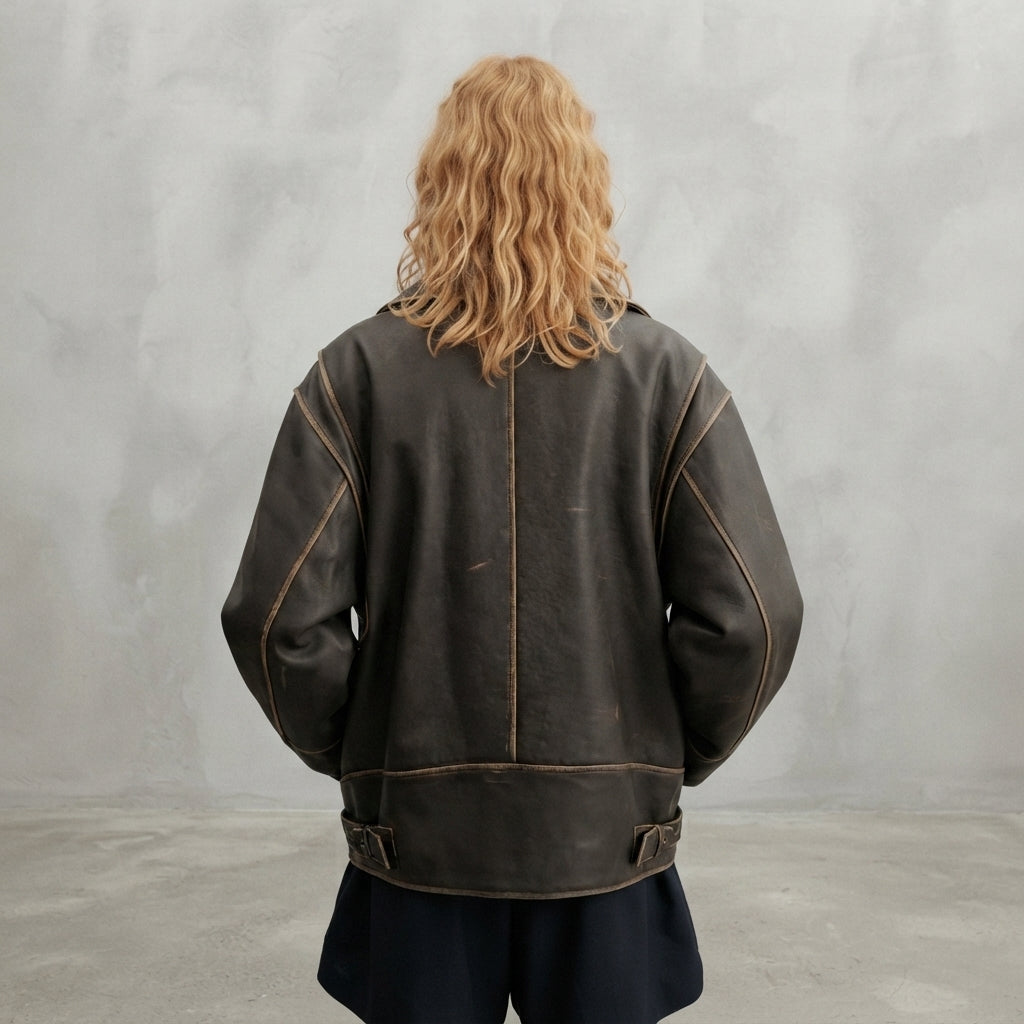 Women's Classic Distressed Leather Aviator Jacket