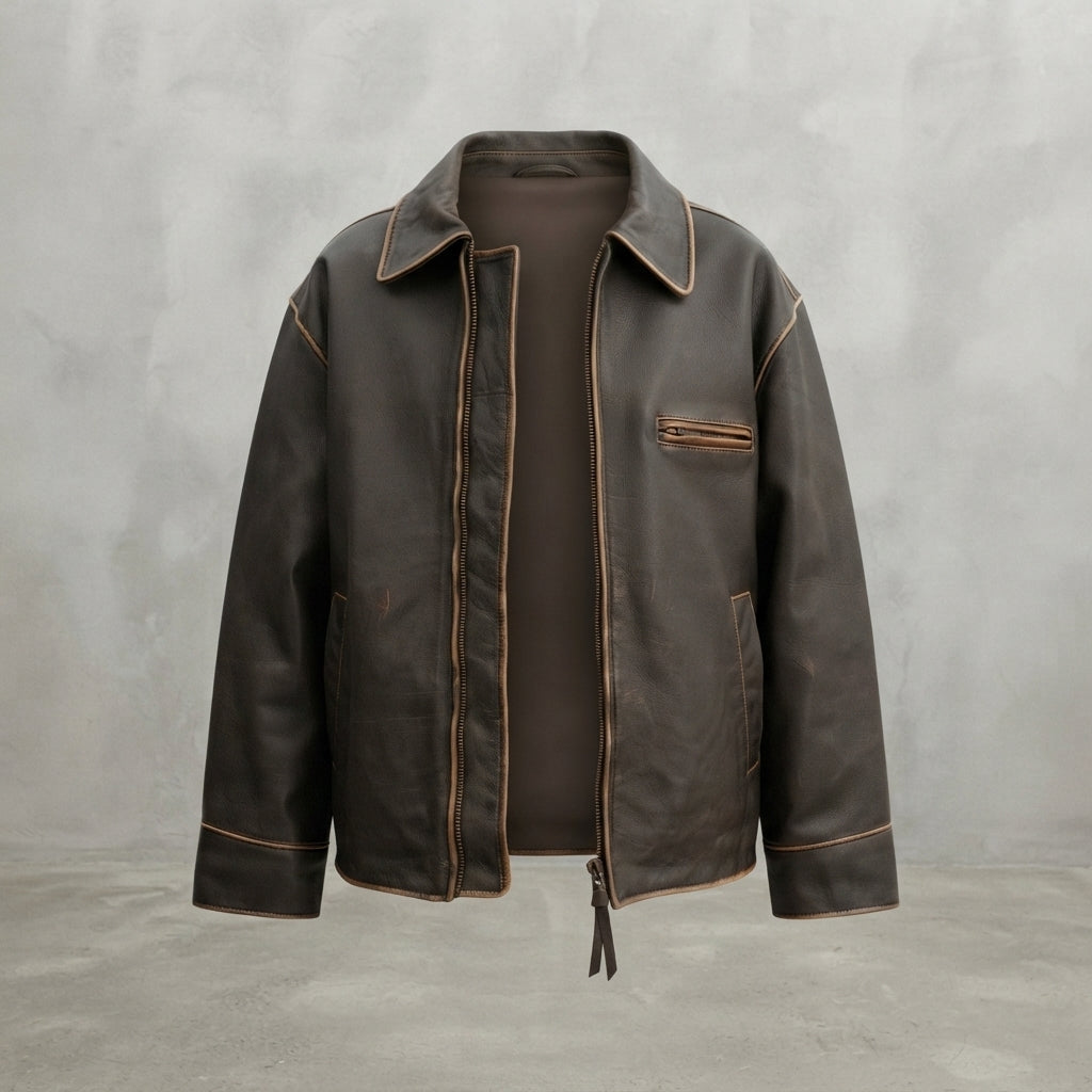 Women's Classic Distressed Leather Aviator Jacket