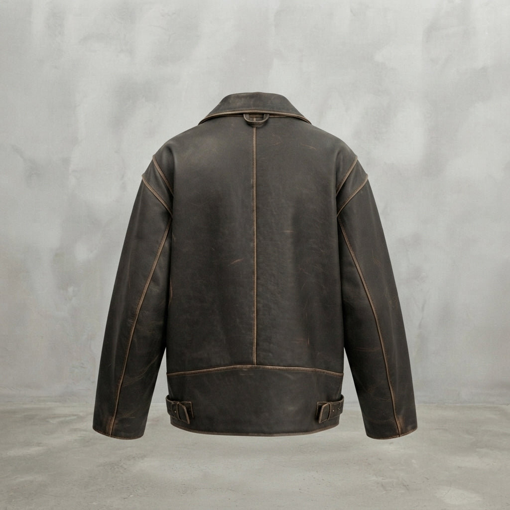 Women's Classic Distressed Leather Aviator Jacket