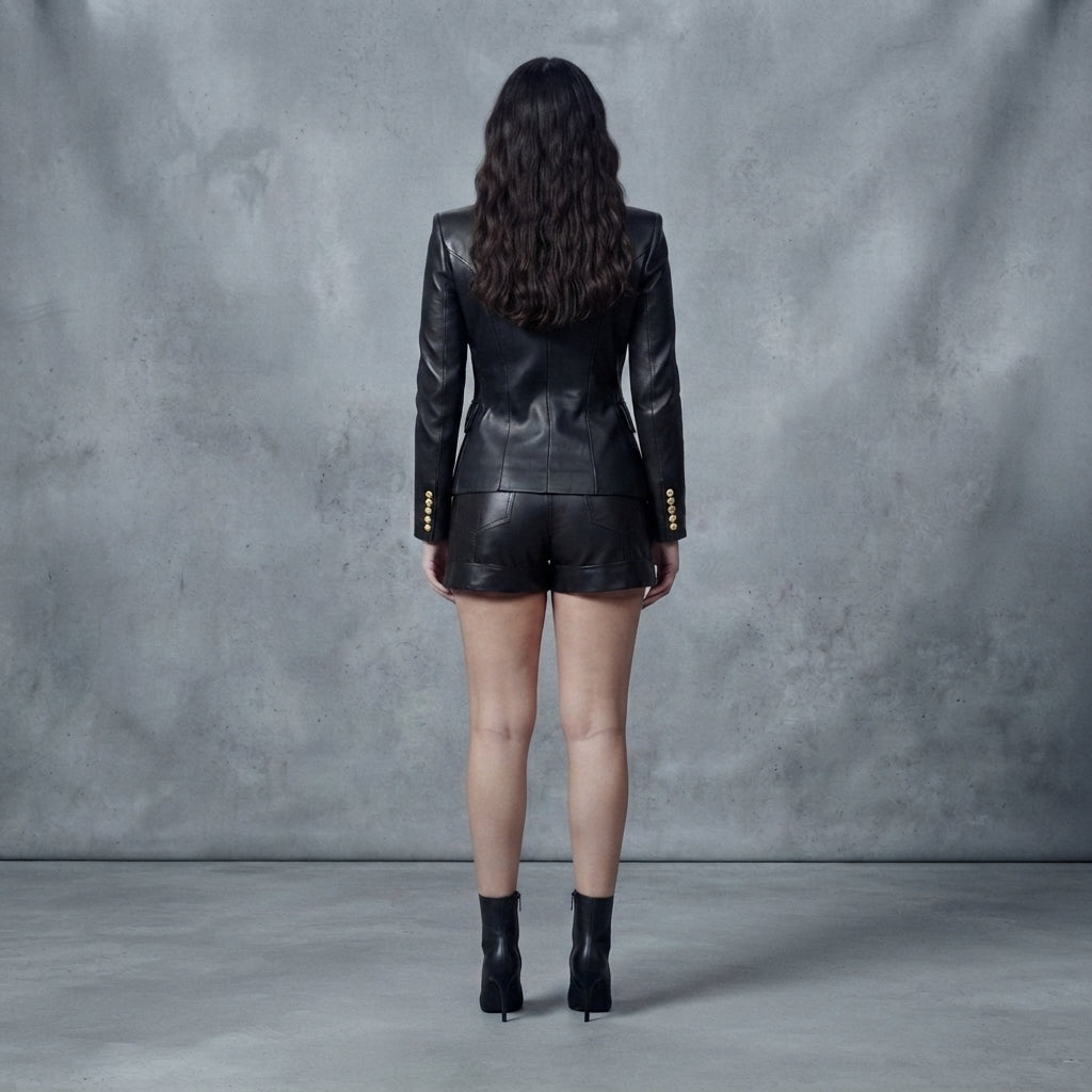 Women's Double-Breasted Leather Blazer