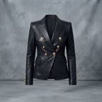Women's Double-Breasted Leather Blazer
