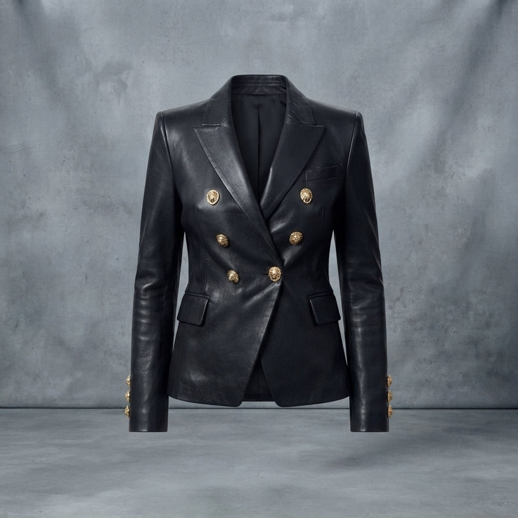 Women's Double-Breasted Leather Blazer
