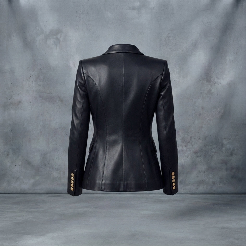 Women's Double-Breasted Leather Blazer