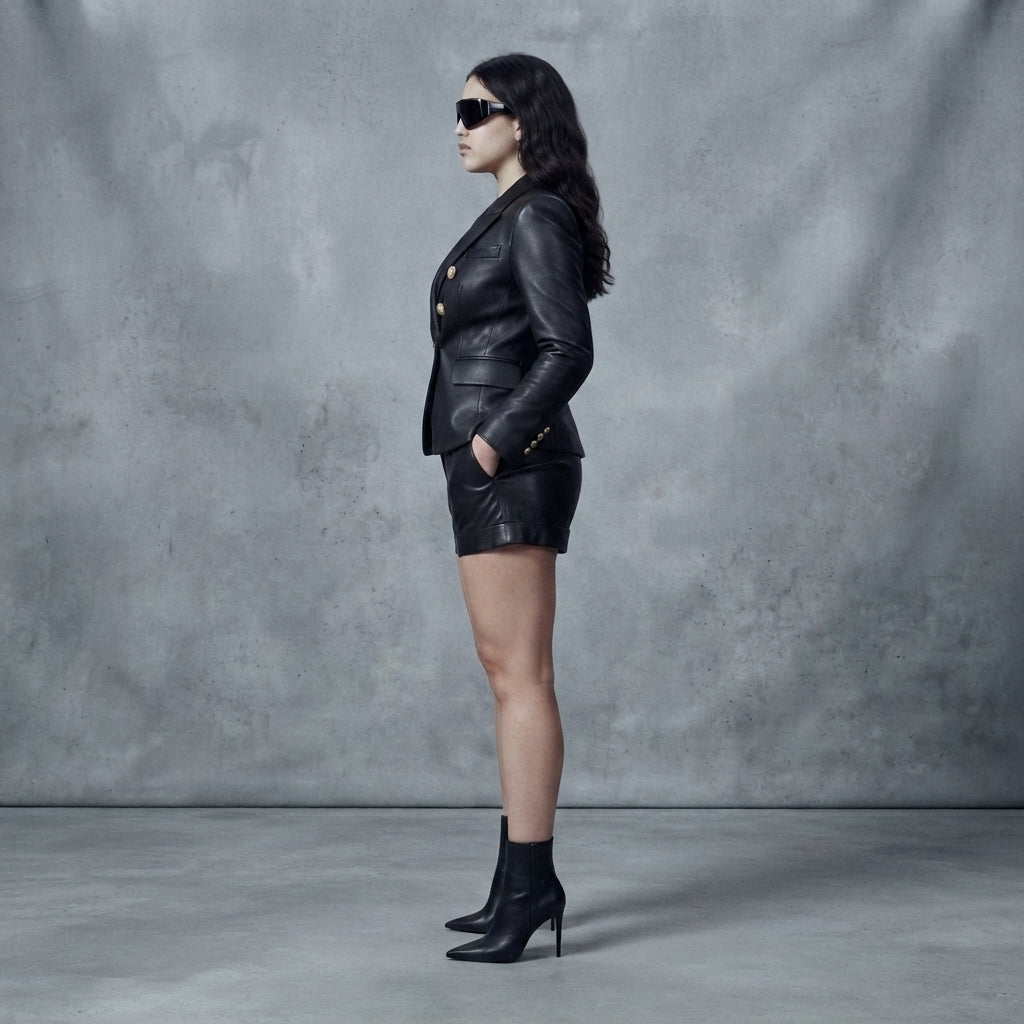 Women's Double-Breasted Leather Blazer