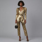 Gilded Tie-Waist Leather Jumpsuit