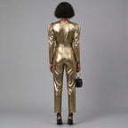 Gilded Tie-Waist Leather Jumpsuit