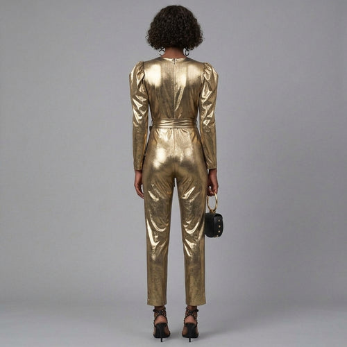 Gilded Tie-Waist Leather Jumpsuit
