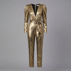 Gilded Tie-Waist Leather Jumpsuit