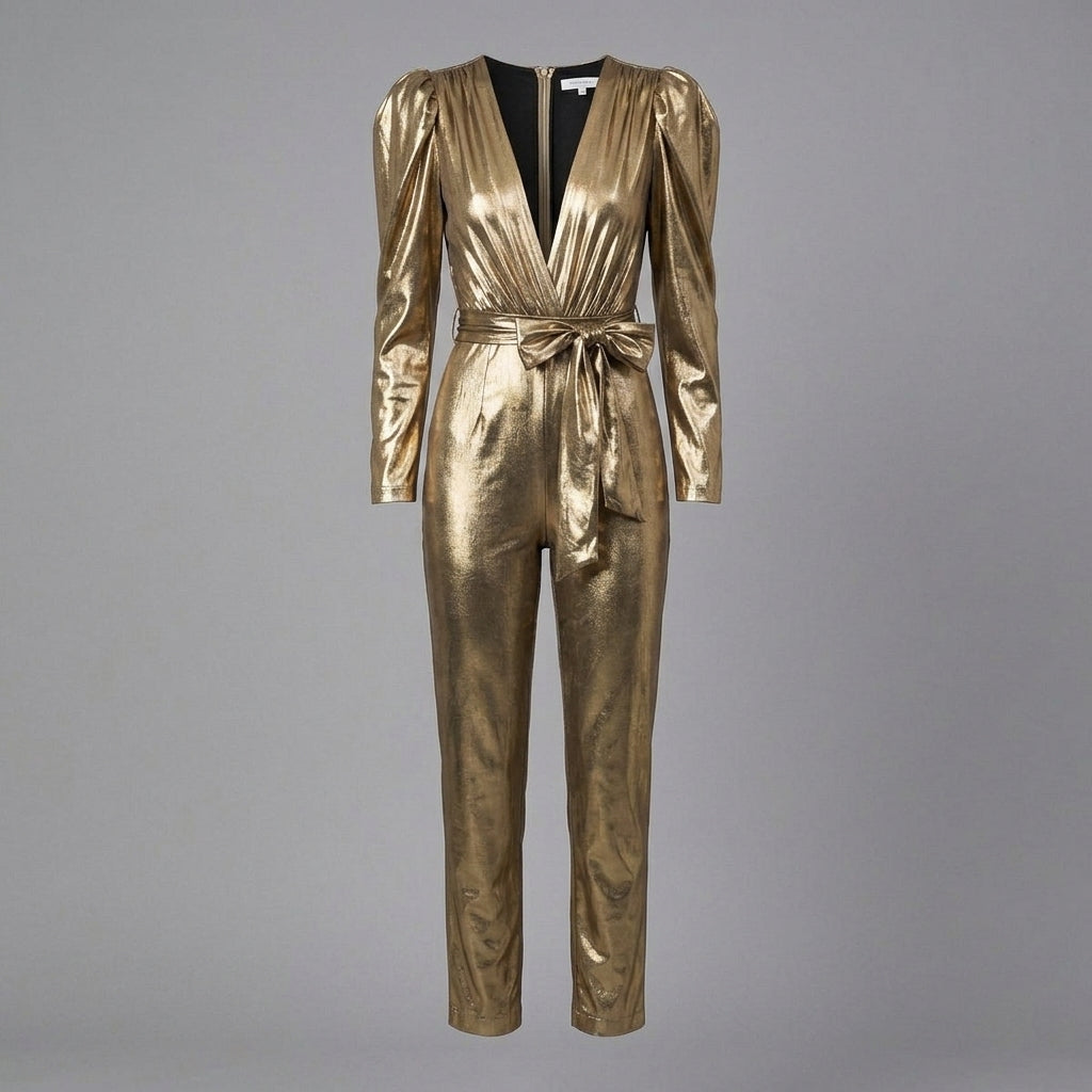 Gilded Tie-Waist Leather Jumpsuit