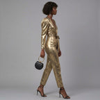 Gilded Tie-Waist Leather Jumpsuit