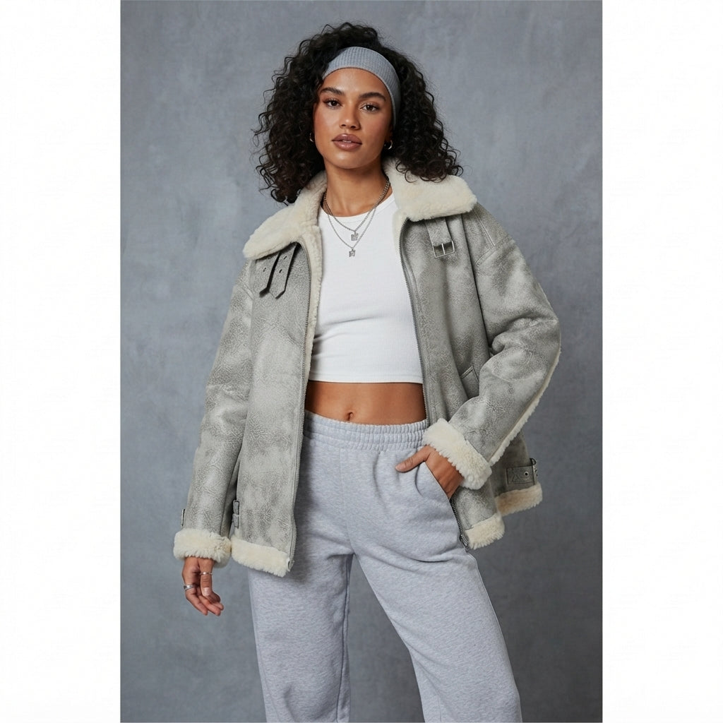 Women's Glacier Distressed Leather Flight Jacket