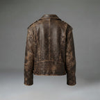 Women's Heavy Distressed Leather Biker Jacket with Side Zips