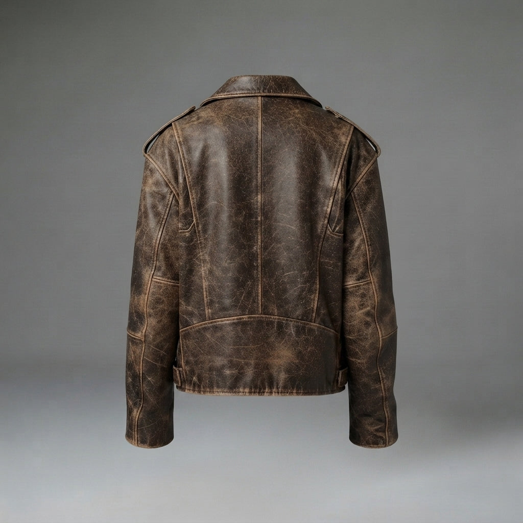 Women's Heavy Distressed Leather Biker Jacket with Side Zips