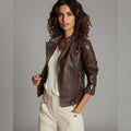 Women's Heritage Brown Waxed Leather Biker Jacket