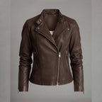 Women's Heritage Brown Waxed Leather Biker Jacket