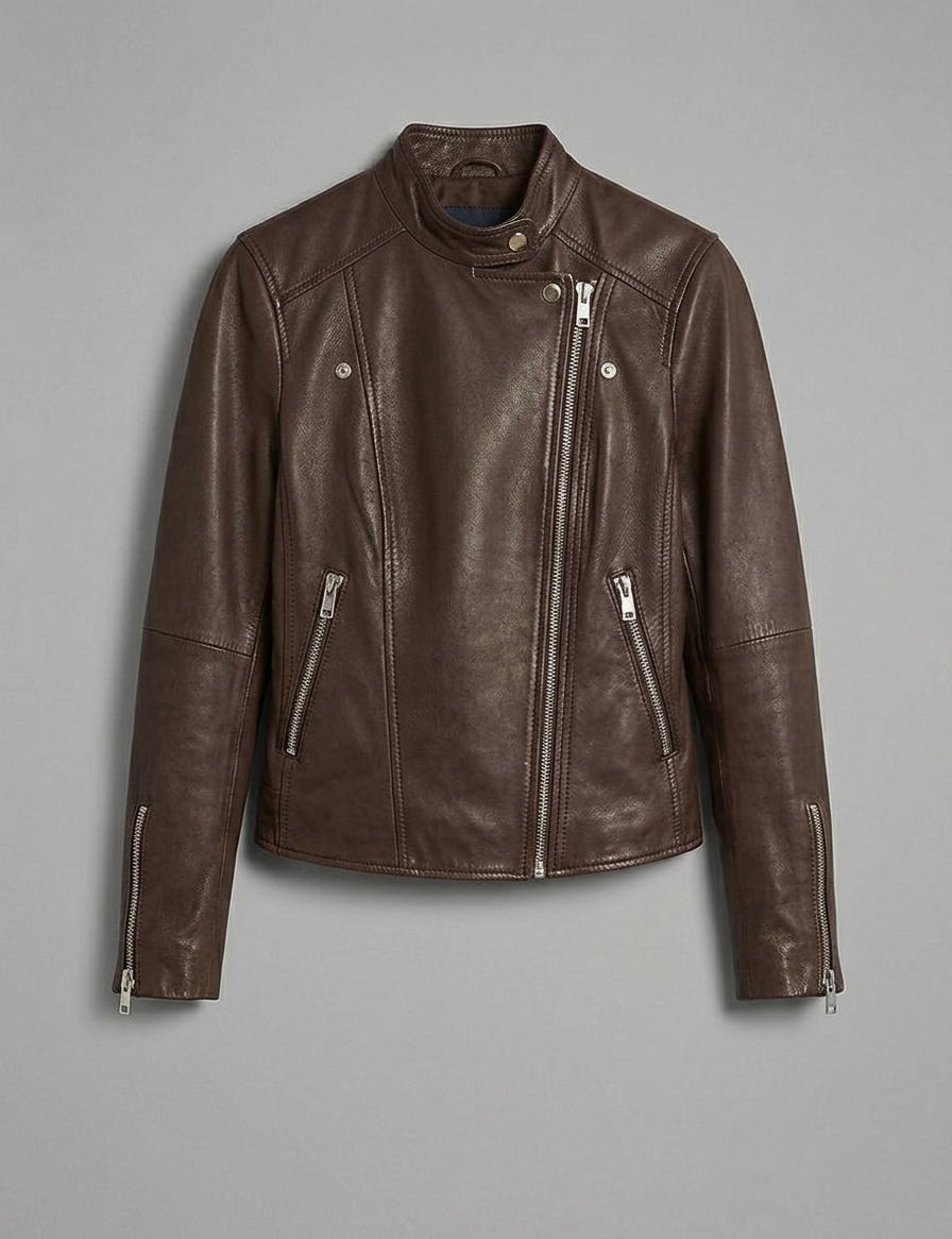 Women's Heritage Brown Leather Biker Jacket