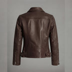 Women's Heritage Brown Waxed Leather Biker Jacket